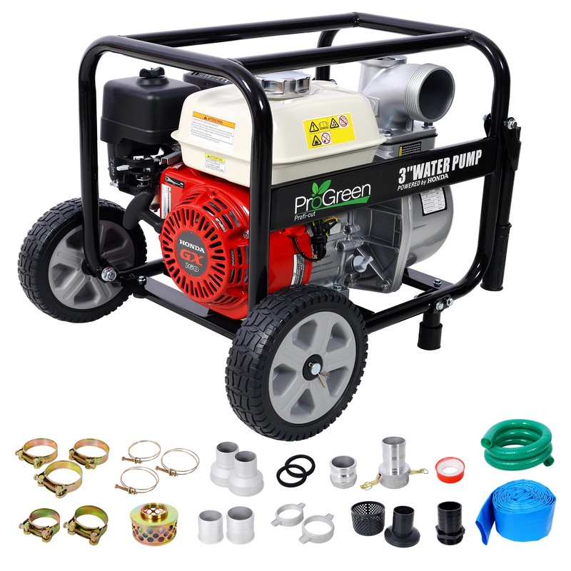Water Pump 3′  264Gpm 163cc Honda GX160 Engine 3IN NPT Coupler With Accessories Kit And Handle Wheel Kit