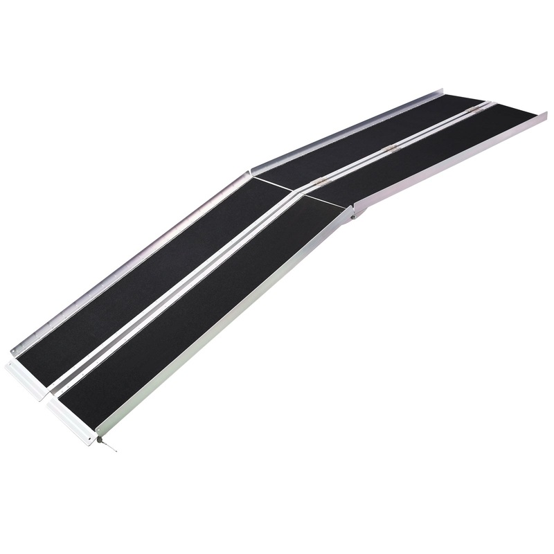 Wheel Chair Ramp 10ft Aluminium Threhold Ramp Portable and Foldable 600 Lbs Capacity Non-Skid Surface Two Separate Pieces
