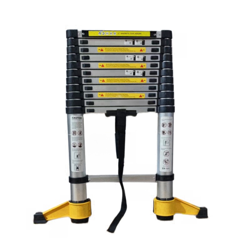 11.5 FT Aluminum Telescoping Ladder 330 Lbs Capacity Equipped with 360  Rotatable Stabilizer Bar and Metal Tool Suction Magnetic Strip