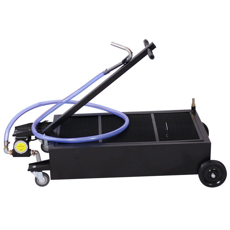 25 Gallon Low Profile Oil Drain Pan with Electric Pump–Black