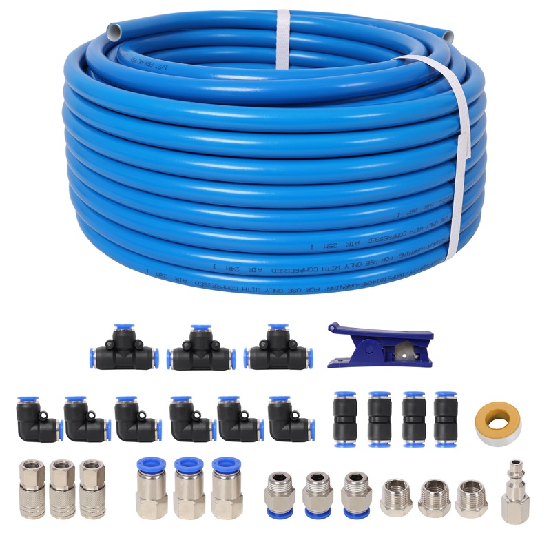 1/2 Inch OD60 Feet PU Air Tube Kit Quick Connect Coupler and Plug–Blue Tubing