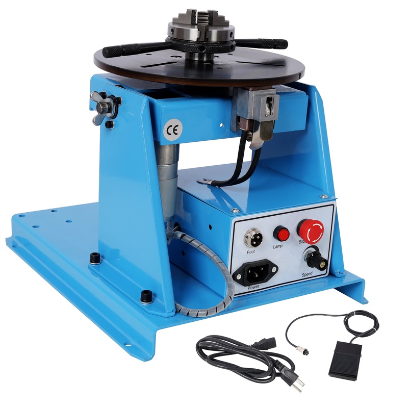 110V 20W 22Lbs Rotary Welding Positioner 0-90 Welding Positioning Turntable Table with 3-Jaw Lathe Chuck–Blue