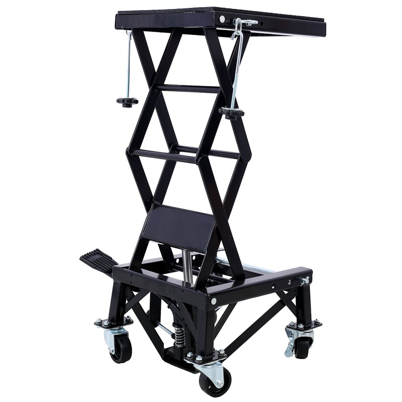 300 lbs Hydraulic Motorcycle Scissor Jack Lift Foot Step Wheels–Black