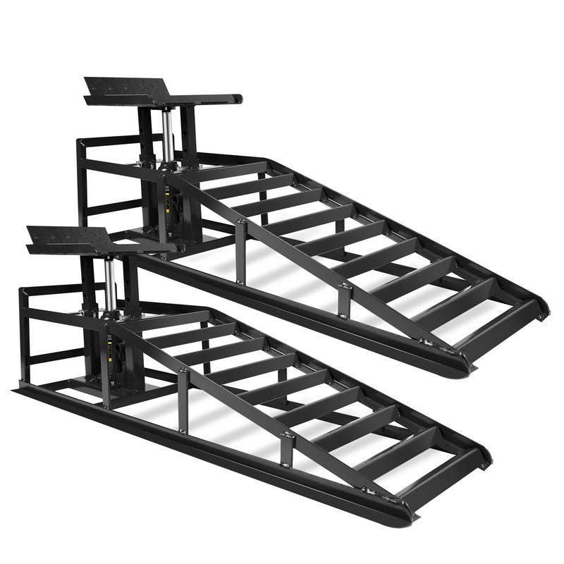 2 Pack Car Ramps with Support Jack Heavy Duty Steel Hydraulic High Lift 5T Capacity