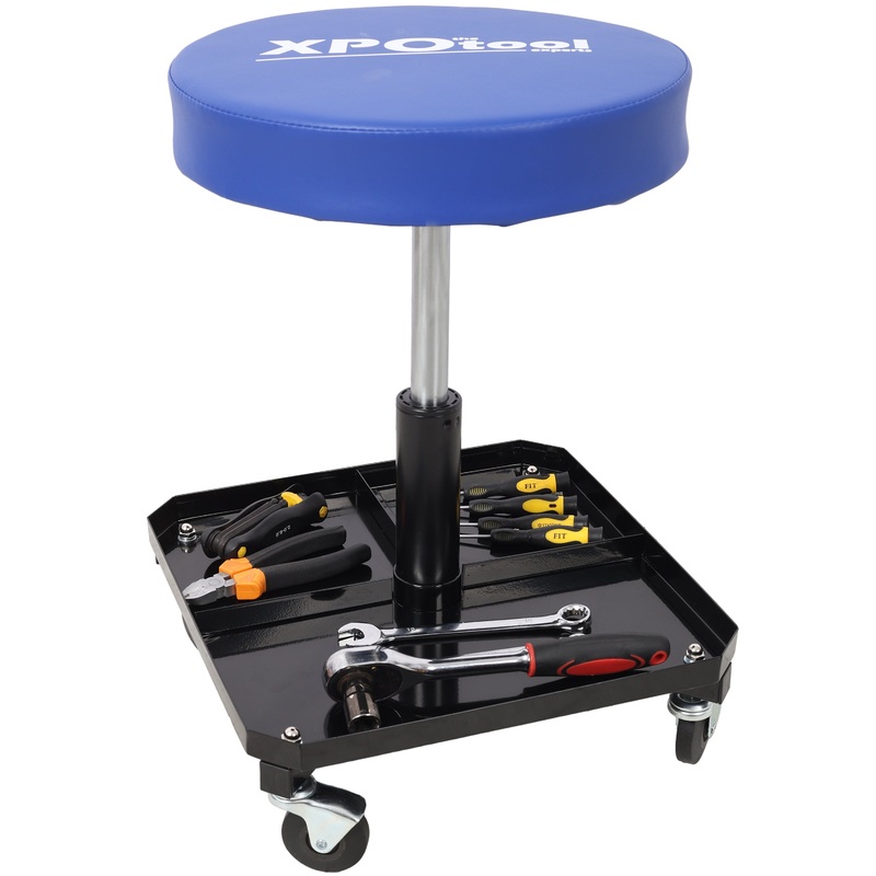 250 LBS Pneumatic Rolling Creeper Garage Adjustable Mechanic Stool with Tool Tray Storage