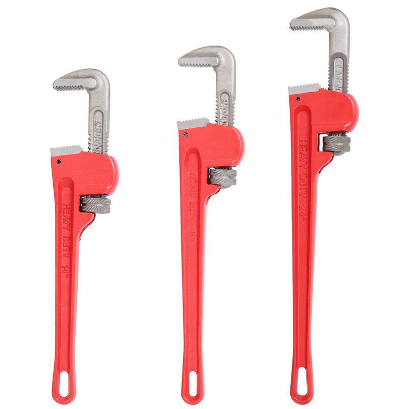 3Pcs 14&18&24-inch Straight Heavy Duty Pipe Wrench Set Adjustable Alloy Steel Grip