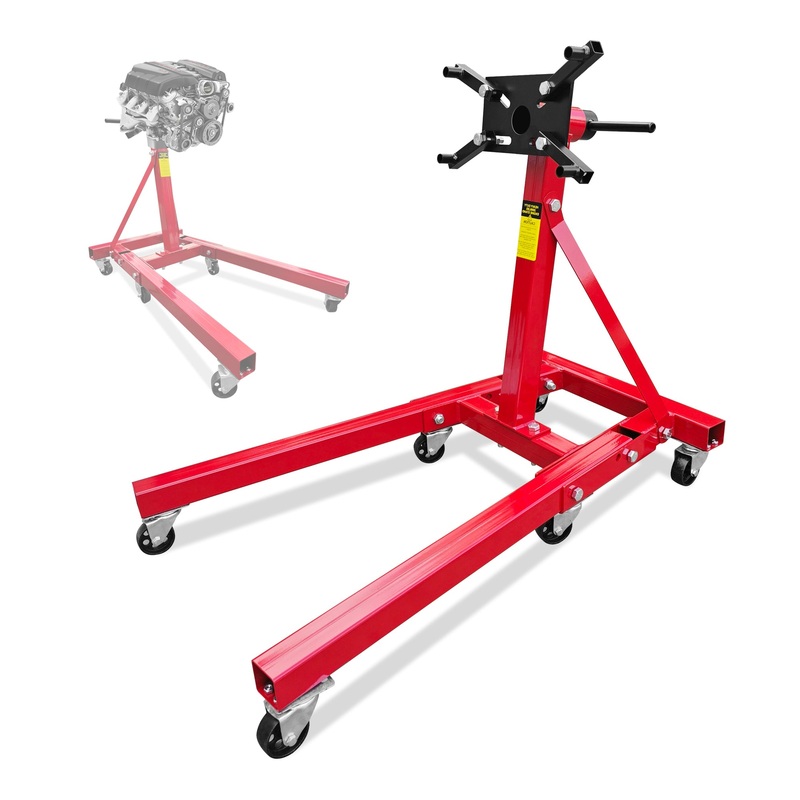 Engine Stand 2000LBS Capacity 360 Degree Rotating with 6-Casters and Foldable Frame–Red