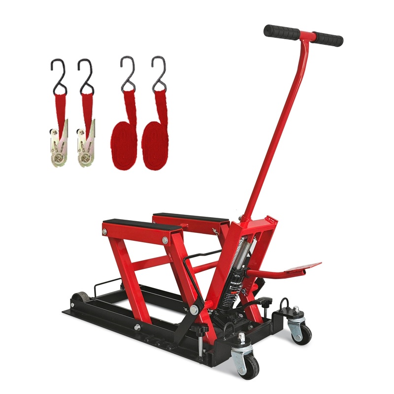 Hydraulic Motorcycle Lift Jack 1500 LBS Capacity Portable with 4 Casters Hydraulic Foot-Operated Hoist Stand