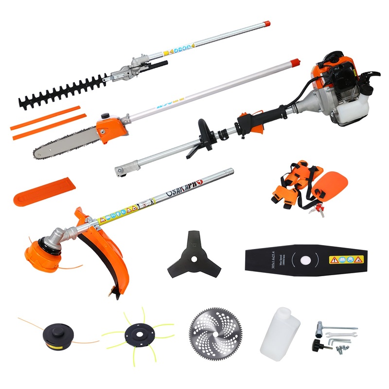8 in 1 Multi-Functional Trimming 56CC 2-Cycle Garden Tool System with Gas Pole Saw Hedge Trimmer Grass Trimmer and Brush Cutter EPA Compliant