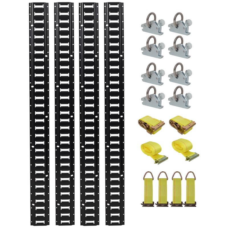 18PCS E Track Tie-Down Rail Kit (4 Pack 5ft Horizontal E-Track 8 Pack Steel O-Ring Anchors 4 Pack Rope Tie Offs 2 Pack Ratchet Straps)
