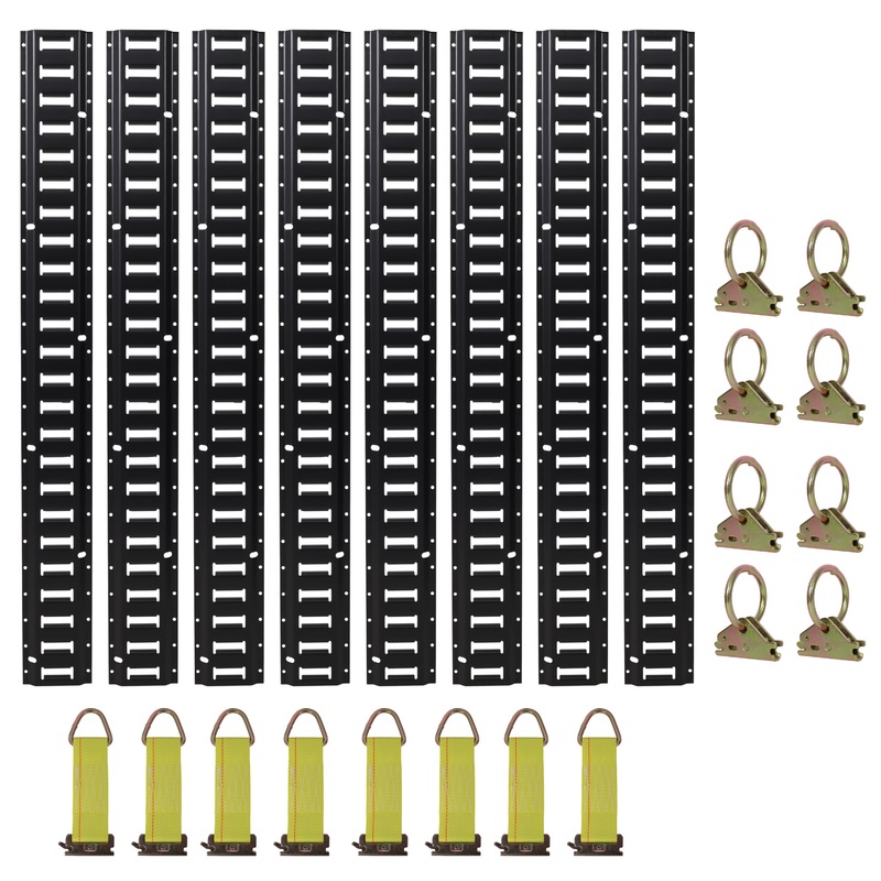 4ft E Track Tie-Down Rail Kit (8 Pack) 8 x Steel O-Ring Anchors and 8 x Rope Tie Offs Heavy Loads UP To 2,000lbs