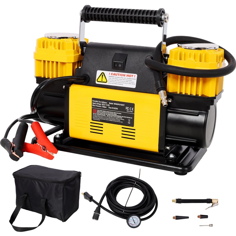 12V Dual Cylinder Heavy Duty Air Compressor Tire Inflator with Pressure Gauge Max 150 PSI