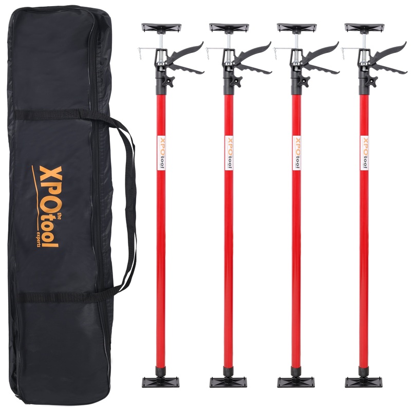 4 Pack Adjustable Support Pole Steel 3rd Hand Support System Extends from 45 to 114 Inch with Carry Bag–Red
