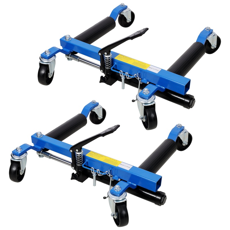 Set of 2 Car Dolly Hydraulic Tire Jack With Foot Pedal Lift 1,500Lbs–Blue