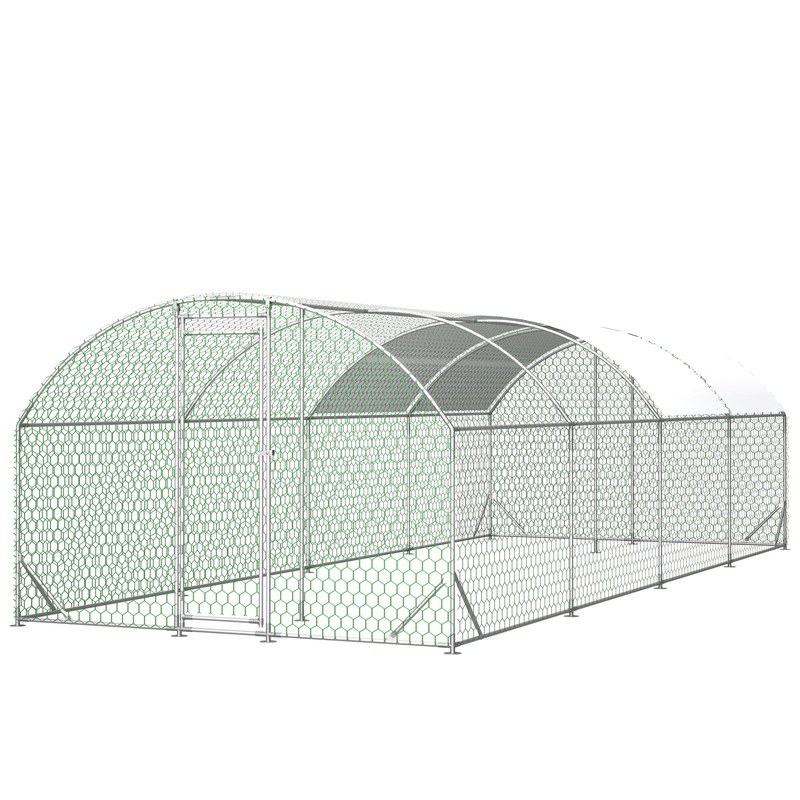 26’x9’x6′ Large Metal Walk-in Chicken Coop with Waterproof Cover