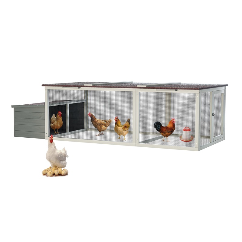 20.93ft Large Wooden Walk-in Chicken Coop with Nesting Box & Weatherproof Asphalt Roof Secure Locks Metal Mesh Run