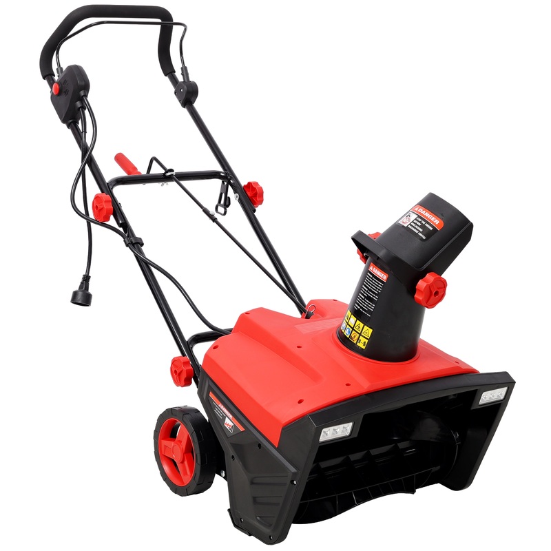 20inch Corded Electric Snow Thrower with LED 120V/60HZ 15 Amp Motor 30FT Throwing Distance–Red