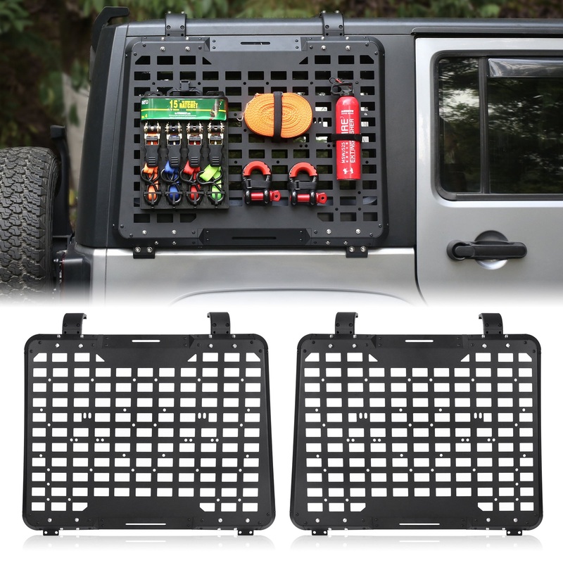 2PCS Rear Window Storage Panel Cargo Shelf Fits for Jeep Wrangler 2007-2018 JK 4 Doors Tactical Storage System Multifunctional Flank Kit