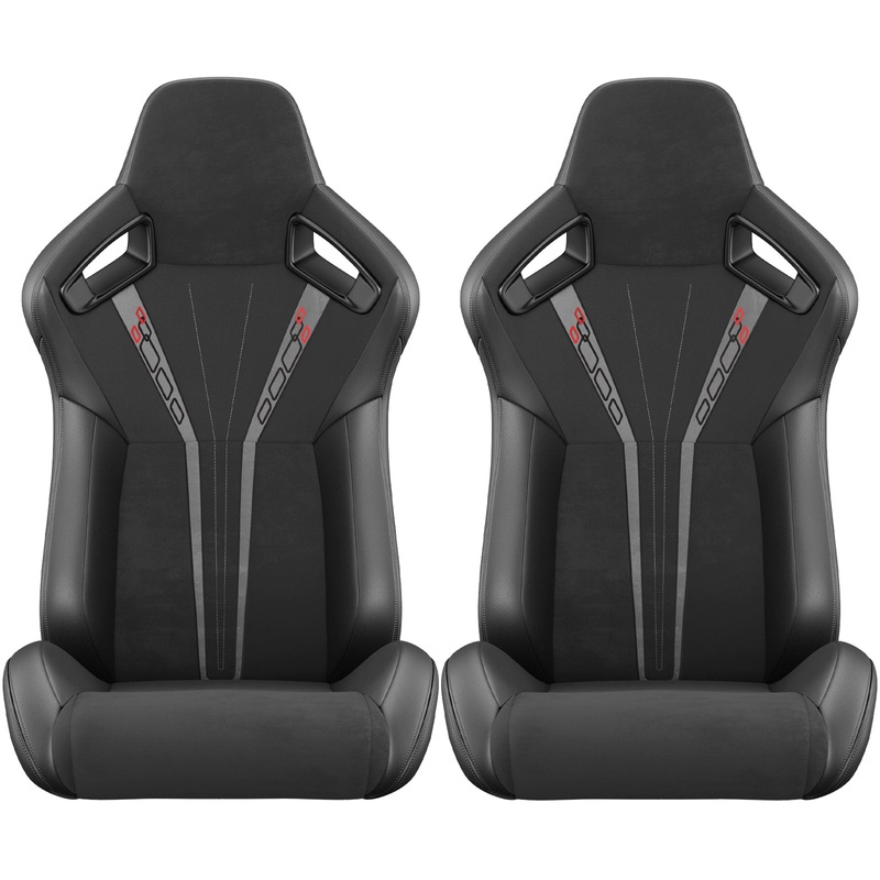 2PCS Universal Bucket Racing Seats PVC Leather Reclinable Carbon Look Leather Back With Adjustor Slider(Not Including Seat Bracket)