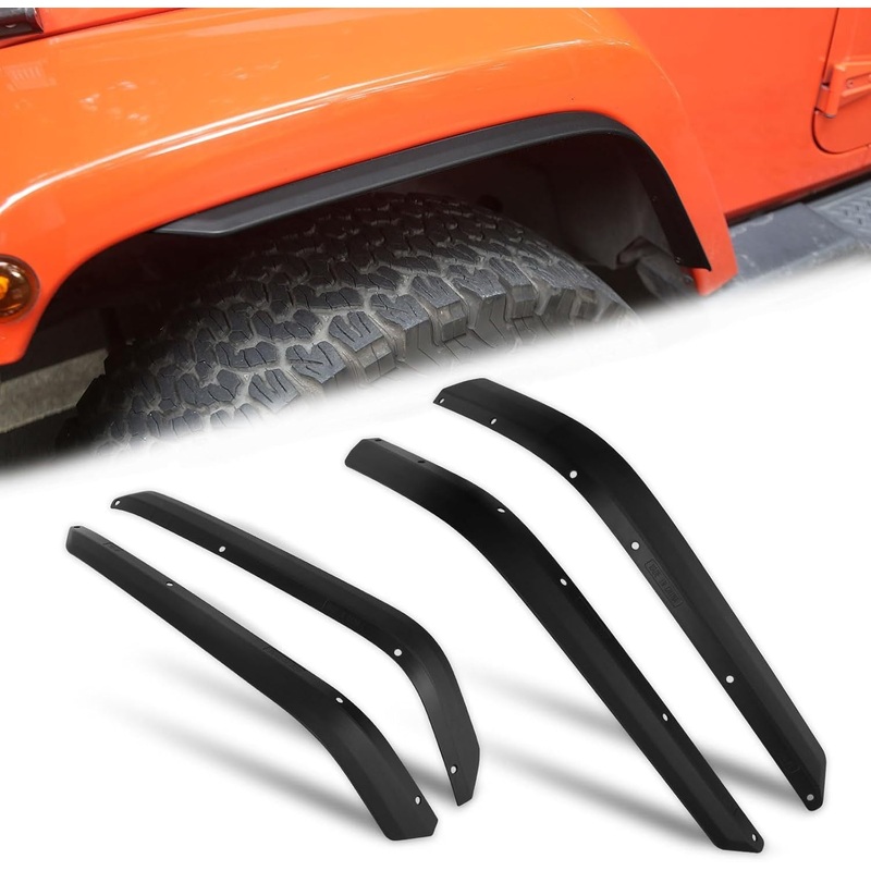 4 PCS Front & Rear Fender Flares Fits for 2007-2018 Jeep Wrangler JK JKU Off-Road Wheel Flares Liner