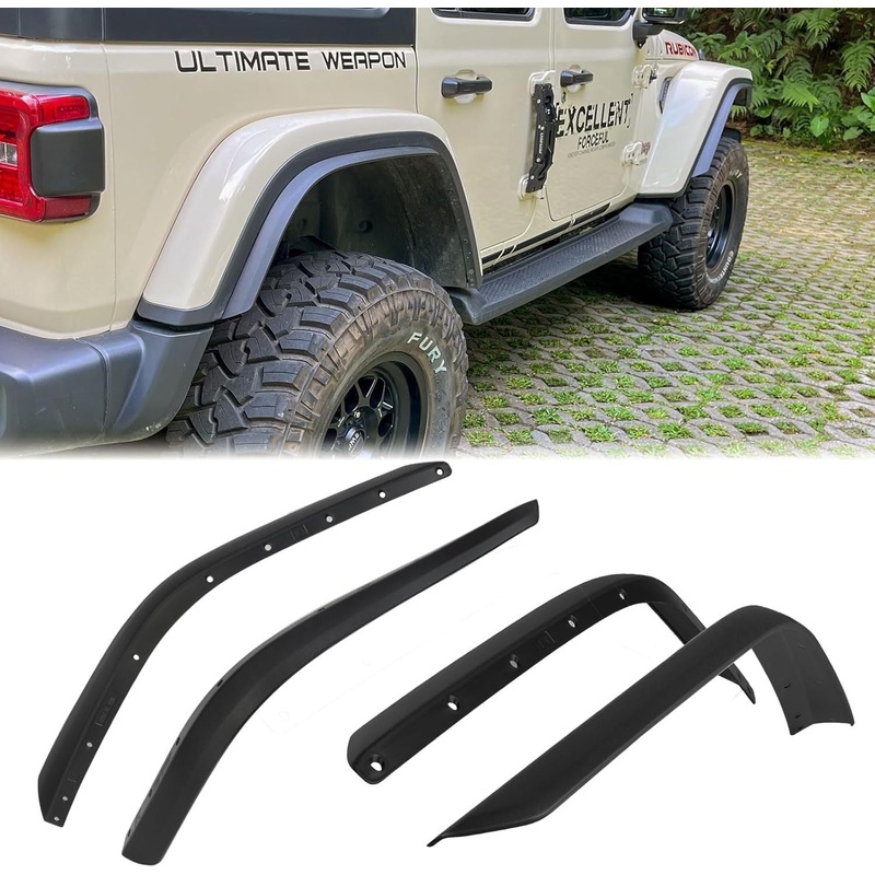 4 PCS Front & Rear Fenders Fits for 2018-2024 Jeep Wrangler JL and JLU Unlimited Rubicon Off-Road (Only Fit High Clearance Fender Flares, Not for 4XE)