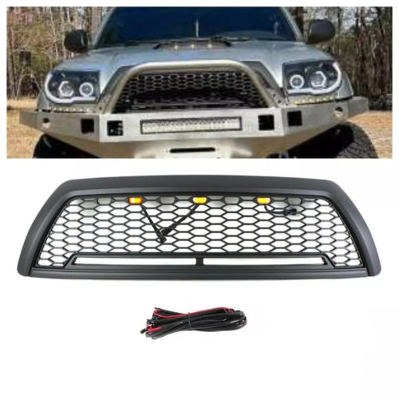 Black Front Grille with Light Fits For Toyota 4 Runner 2006-2009 Honeycomb Grill