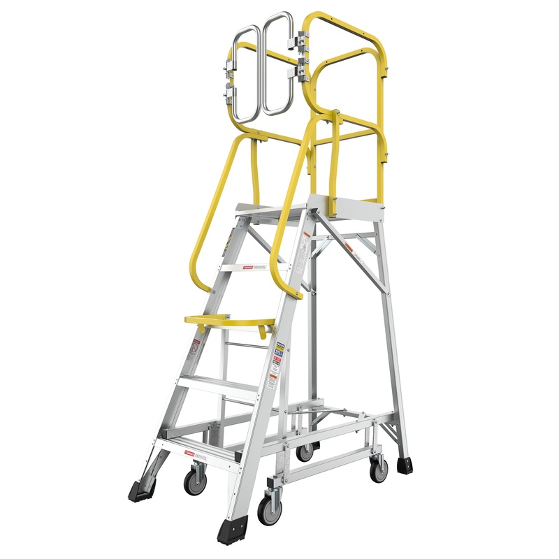 Heavy-Duty Aluminum Rolling Platform Ladder with 5 Steps 375lbs Capacity 50.80 x 28.40 x 89.70 inches