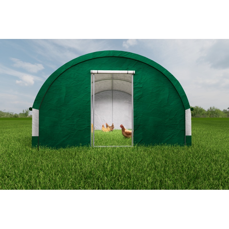 Large Metal Dome Shape Walk-in Fence Chicken Coop All Covered with PE Cloth 12.4 ft 12.4 ft