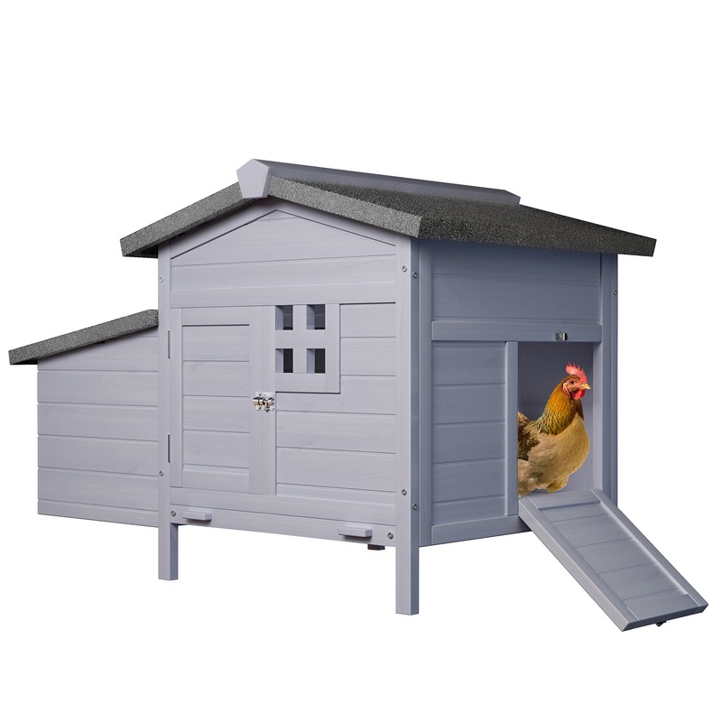 Outdoor Free-Range Wooden Chicken Coop with Asphalt Roof Leak-Proof Pull-Out Tray Secure Predator Defense