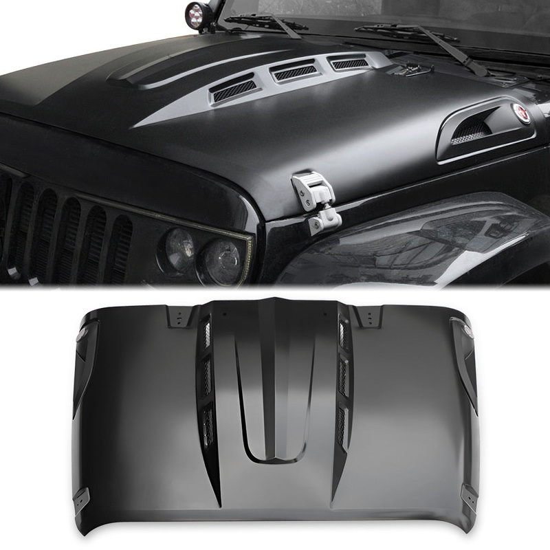 The Avenger Style Replacement Hood Fits for 2007-2018 Jeep Wrangler JK JKU Unlimited Rubicon Black