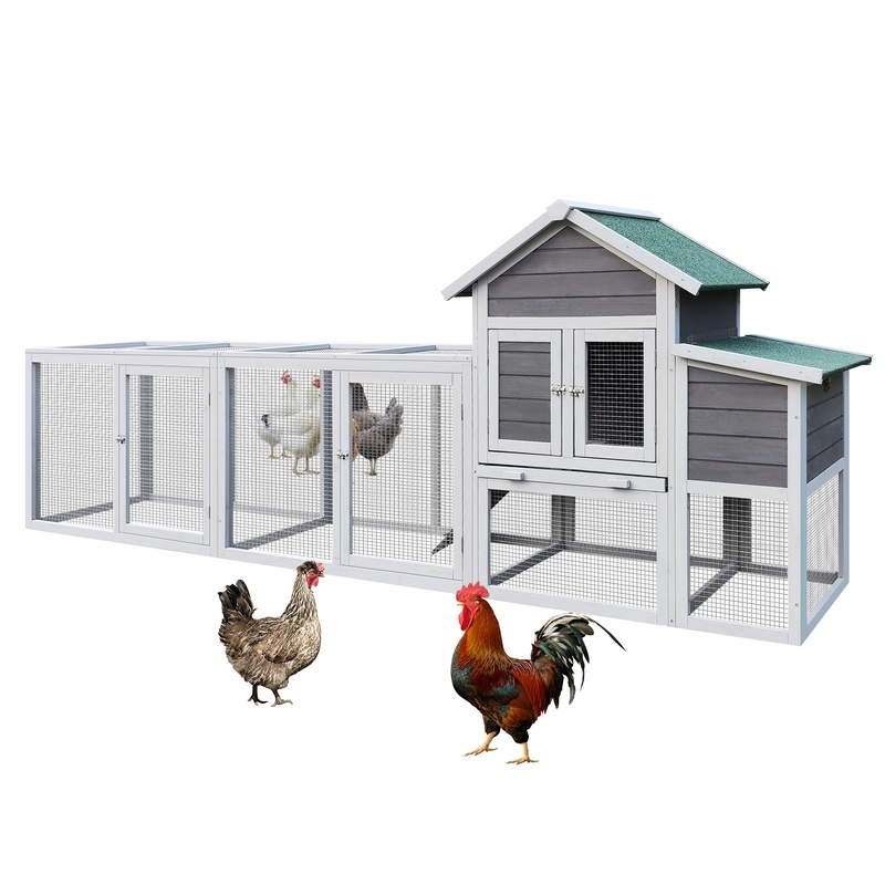 Wooden Chicken Coop with Run Waterproof Roof & Nesting Box Perch Sliding Tray and Secure Locks